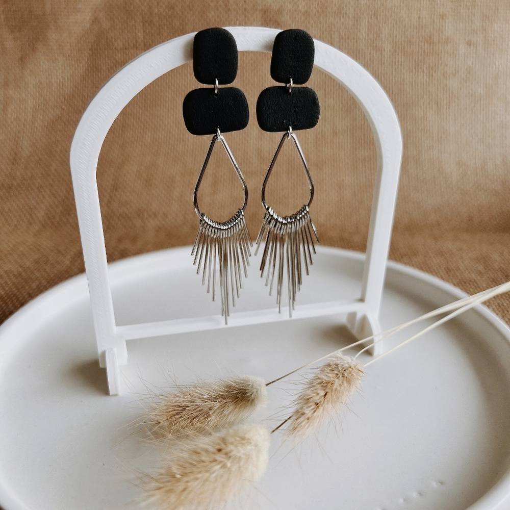 Black and Silver Clay Earrings